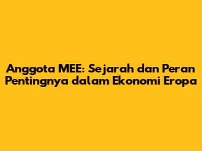 Anggota MEE: Sejarah dan Peran Pentingnya dalam Ekonomi Eropa