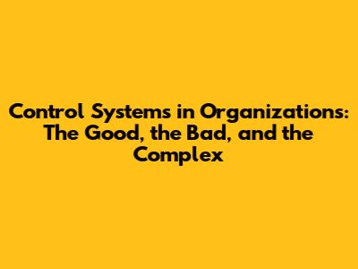 Control Systems in Organizations: The Good, the Bad, and the Complex