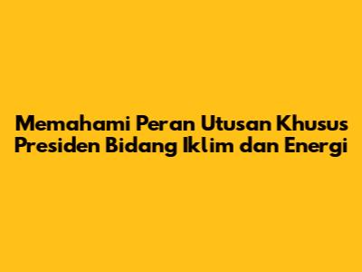 Memahami Peran Utusan Khusus Presiden Bidang Iklim dan Energi