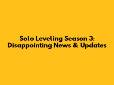 Solo Leveling Season 3: Disappointing News & Updates