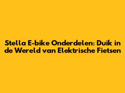 Stella E-bike Onderdelen: Duik in de Wereld van Elektrische Fietsen
